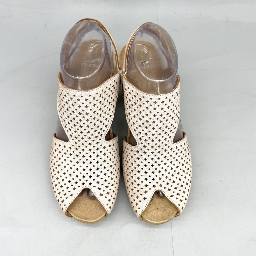 Dansko Womens 38 7.5 Teagan Heel Sandals Ivory Cutout Leather Peep Toe Clog Shoe - Picture 3 of 12